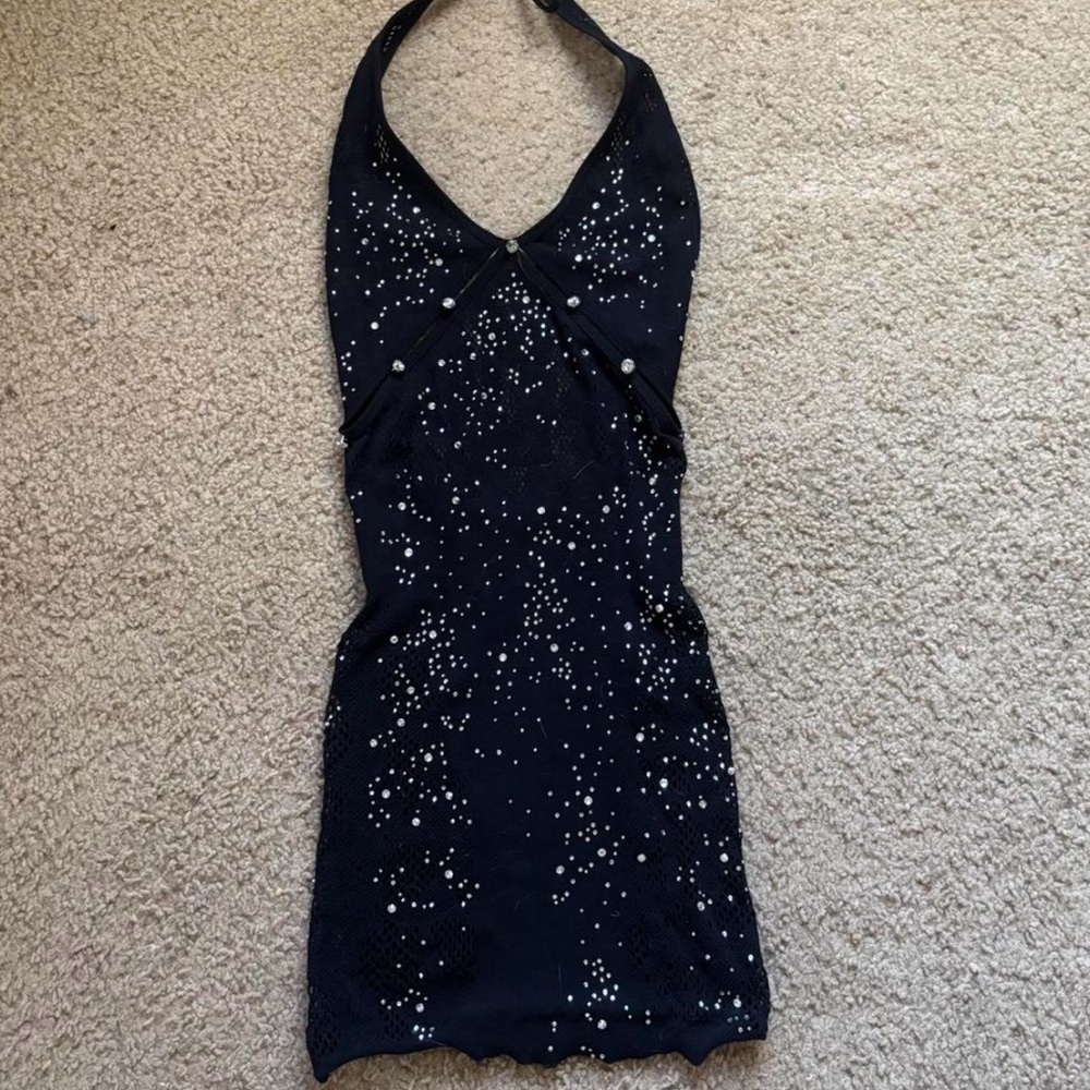 White Fox Boutique Black Backless Dress with Sparkling Details